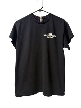 Mens black McDonald’s crew neck T shirt with The McDonalds Crew on front MEDIUM